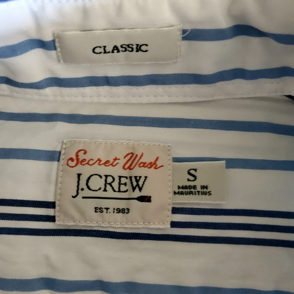 J. Crew Men Secret Wash Blue Striped‎ Poplin Long Sleeve Shirt Office Career